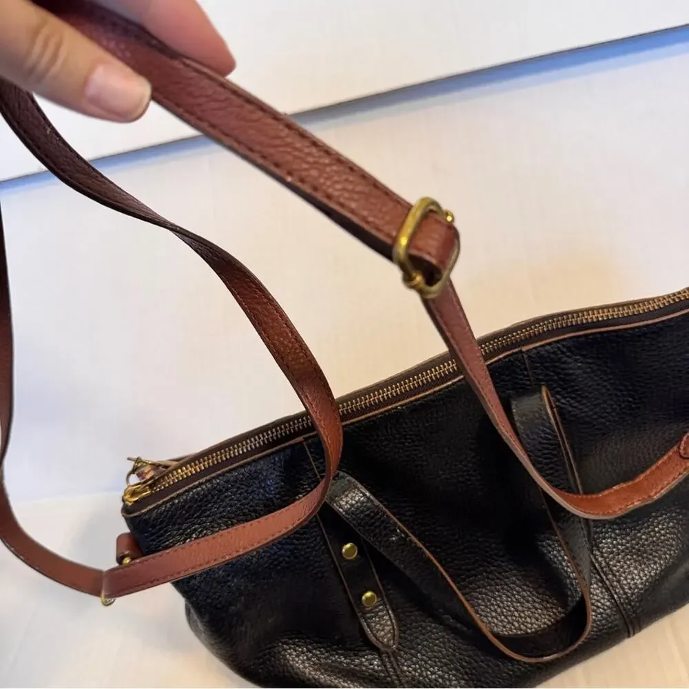 Fossil Black Brown Leather Hobo Shoulder Bag Handbag Purse Vintage Classic